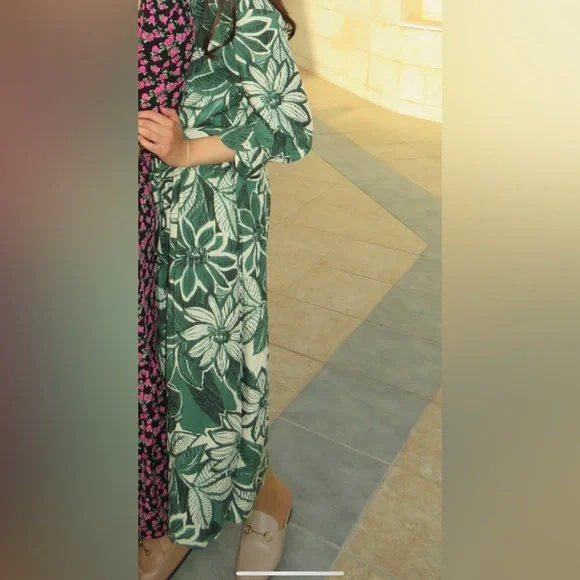 green emerald velvet dress Green Floral Print Viscose Maxi Dress main image 0